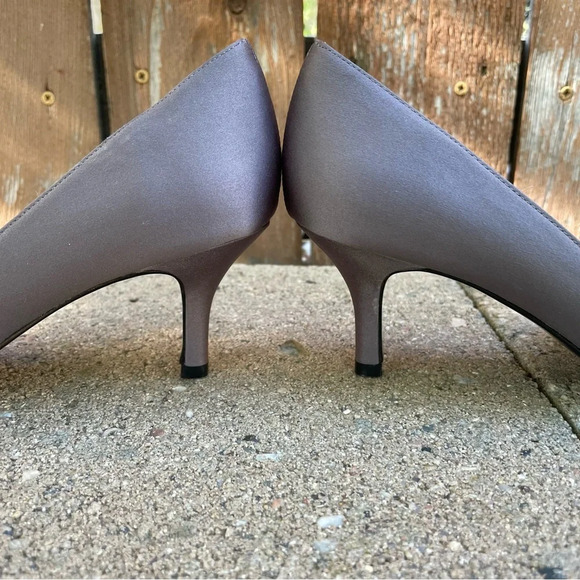 NINA Women’s Gray Satin Fabric Open Toe Heel Pump Size 7.5 - Picture 7 of 11